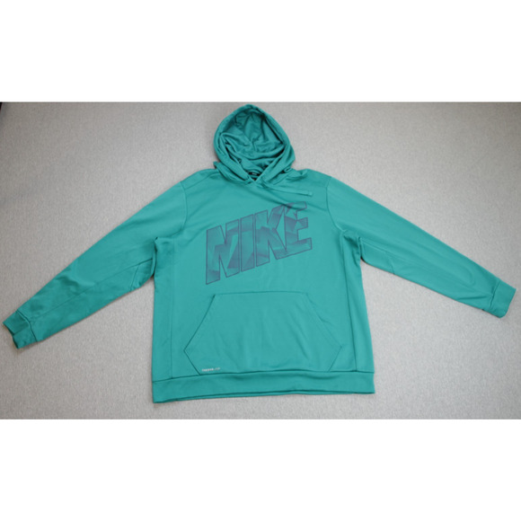 Nike Hoddie Mens Size XL Green Therma Fit Kangaroo Pockets Logo Print Pullover - Picture 1 of 6